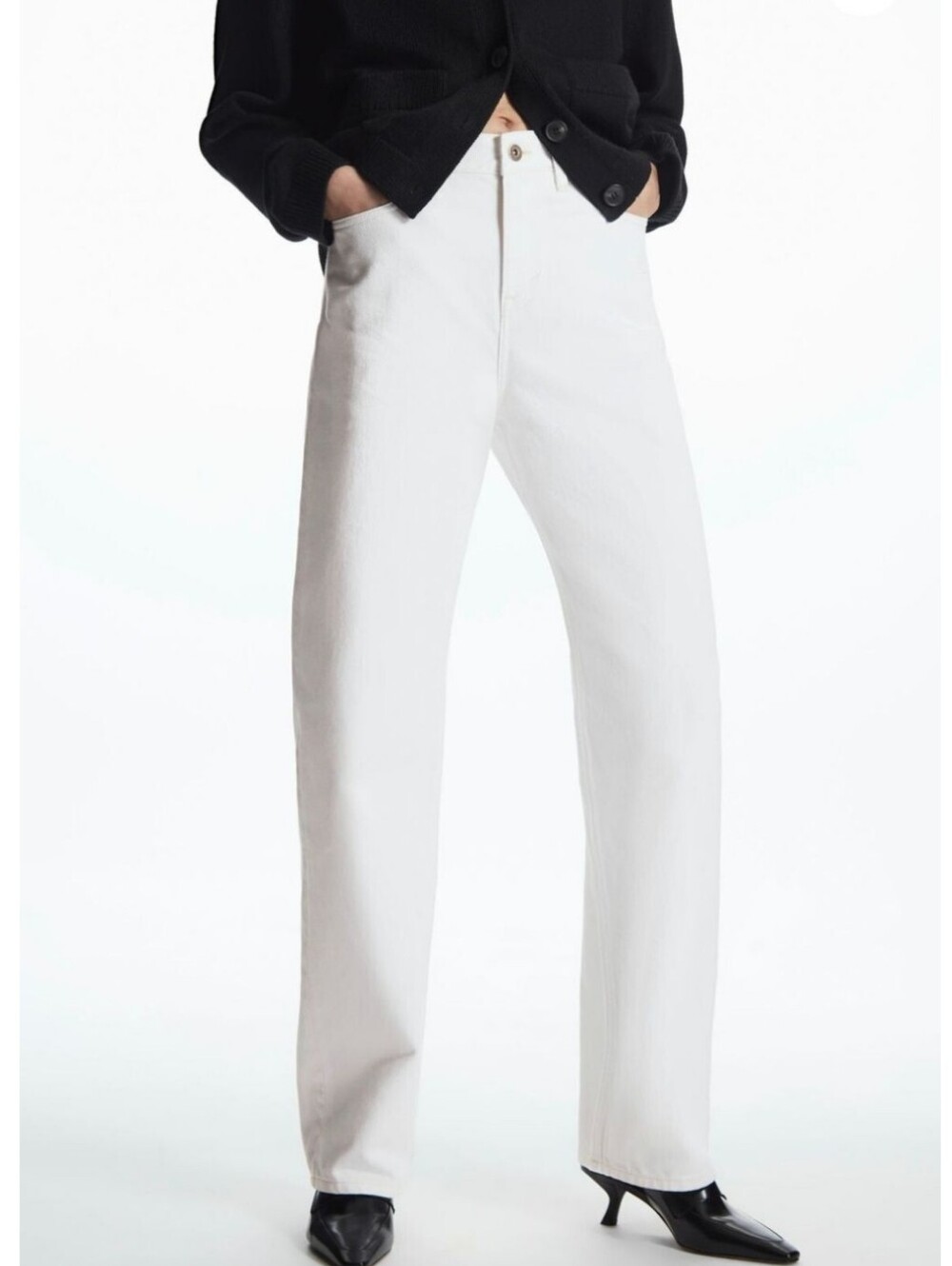 new COS white loose straight high rise long denim jeans full length barrel baggy
